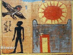 Livre des Morts, papyrus représentant un mort: au-dessus de lui Ammut