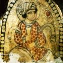 Fragment de peinture murale égyptienne avec homme buvant du vin, 10eme s