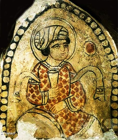 Fragment de peinture murale gyptienne avec homme buvant du vin, 10eme s