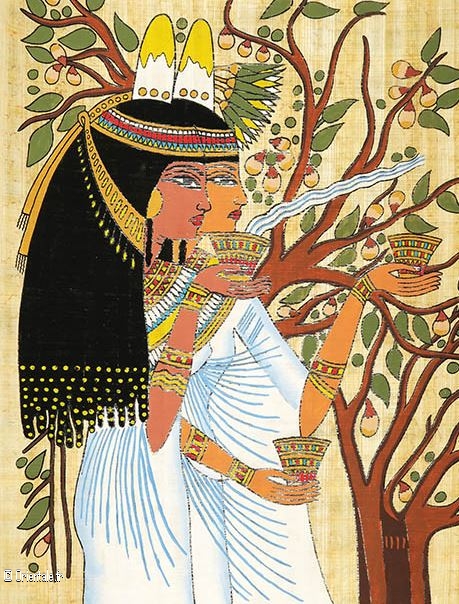 Femmes gyptiennes devant un sycomore ou figuier d'Egypte