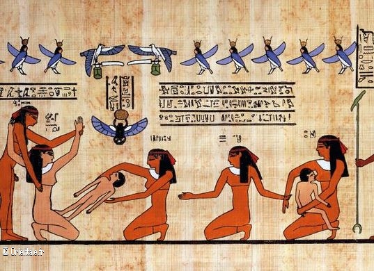 Papyrus accouchement d'une femme gyptienne