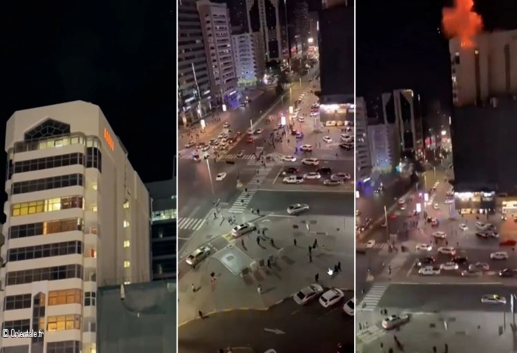 Des internautes ont publi des photos d'un btiment qui a pris feu dans le centre d'Abu Dhabi