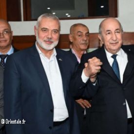 Le pr�sident Tebboune avec le leader du Fatah, Ismael Haniyeh, et le cadre du Fatah