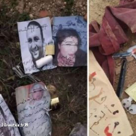 Mat�riel des sorci�res, noeuds, rasoirs avec des poils, cadenas et photos des victimes